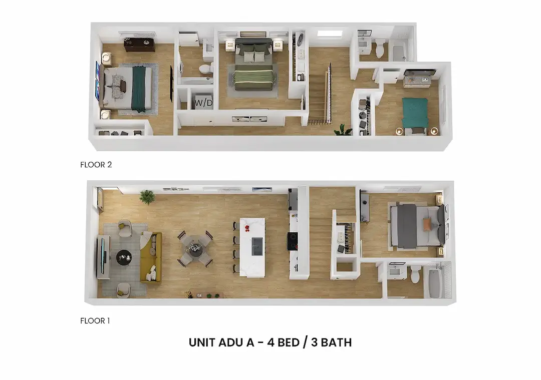 3D floor plan  a 4 bed, 3 bath apartment
