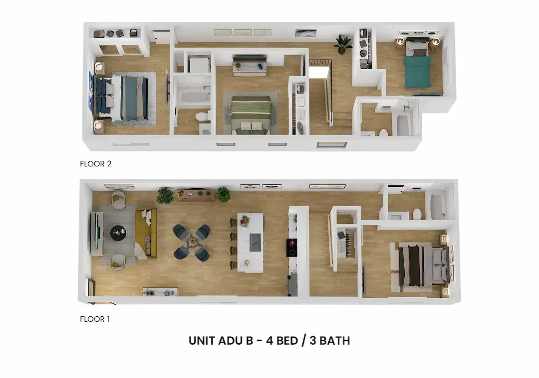 3D floor plan  a 4 bed, 3 bath apartment